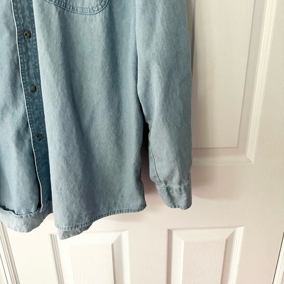 Wrangler Rugged Wear Blue Denim Chambray Sturdy Button Down Work Shirt XXL Men - Picture 6 of 10